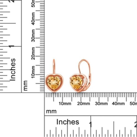 18K Rose Gold 925 with 2.00 Cttw 7MM Citrine Heart Leverback Drop Earrings